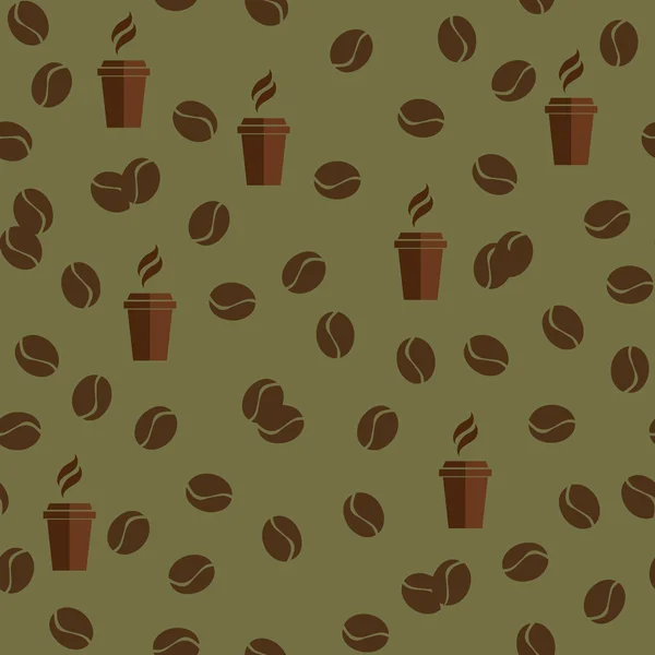 茶或咖啡杯与咖啡豆或玉米无缝矢量图案. — 图库矢量图片