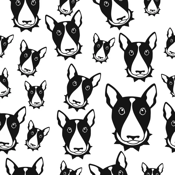 幸せな犬ブルテリアの黒と白のベクトルの背景。シームレス パターン. — ストックベクタ
