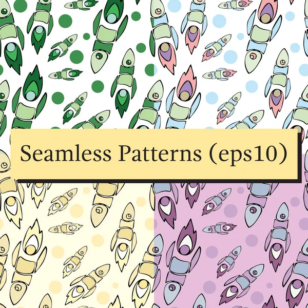 Cute and colorful space seamless pattern set background with rockets