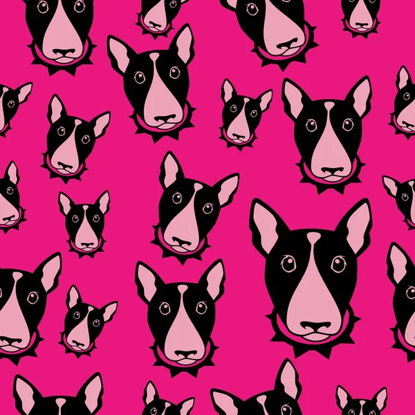 Mutlu köpek boğa korkunç siyah beyaz vektör arka plan. Seamless modeli.