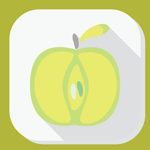 Grönt äpple underteckna ikonen med långa skugga. Frukt med leaf symbol. Vektorillustration. Platt design. — Stock vektor