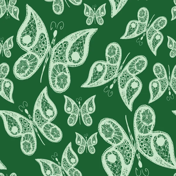Abstraktní vzor bezešvé pozadí s létáním ručně kreslenou motýlů. Vektorové ilustrace. Design pro textilní nebo papírové. — Stockový vektor