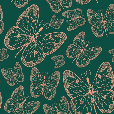 Dikişsiz soyut desen arka plan elle çizilmiş kelebekler uçan ile. Vektör çizim. Dizayn Tekstil veya kağıt için.