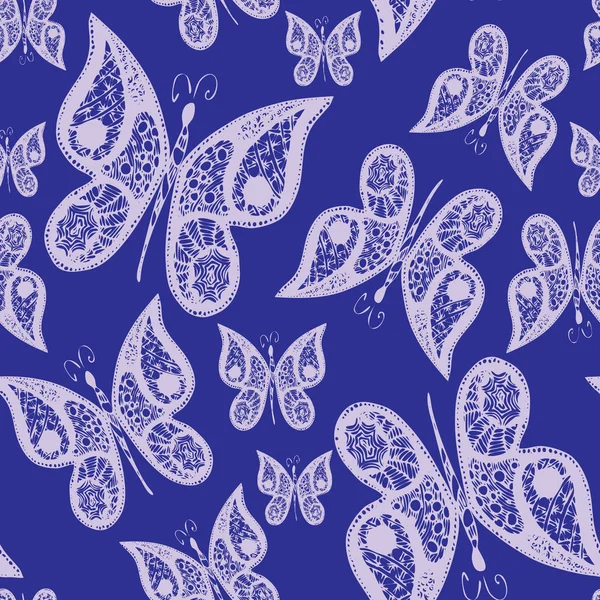 Безшовний абстрактний візерунок з літаючою рукою намальованих метеликів. Векторні ілюстрації. Дизайн для текстилю або паперу . — стоковий вектор