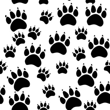 Kedi ya da köpek pençe seamless modeli - vektör hayvan ayak izi doku. Vektör çizim.