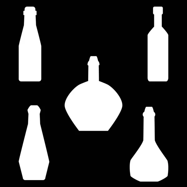 Set de diferentes botellas de siluetas aisladas sobre fondo blanco. Ilustración vectorial . — Vector de stock