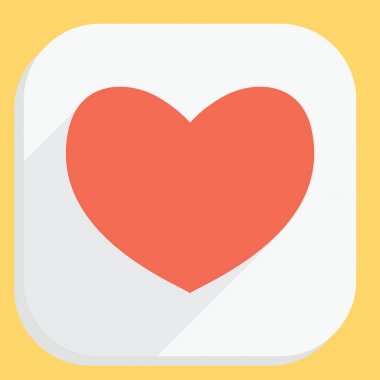 Kırmızı kalp simgesi uzun gölge ile. Modern basit düz duygular işareti şekil. Internet kavramı. Web sitesi, web düğme, hareket eden app için trendy aşk sembolü.