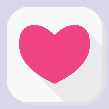 Kırmızı kalp simgesi uzun gölge ile. Modern basit düz duygular işareti şekil. Internet kavramı. Web sitesi, web düğme, hareket eden app için trendy aşk sembolü.