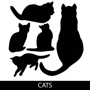 Kedi koleksiyonu - vektör siluet. Renk kümesi in ev evde beslenen hayvan