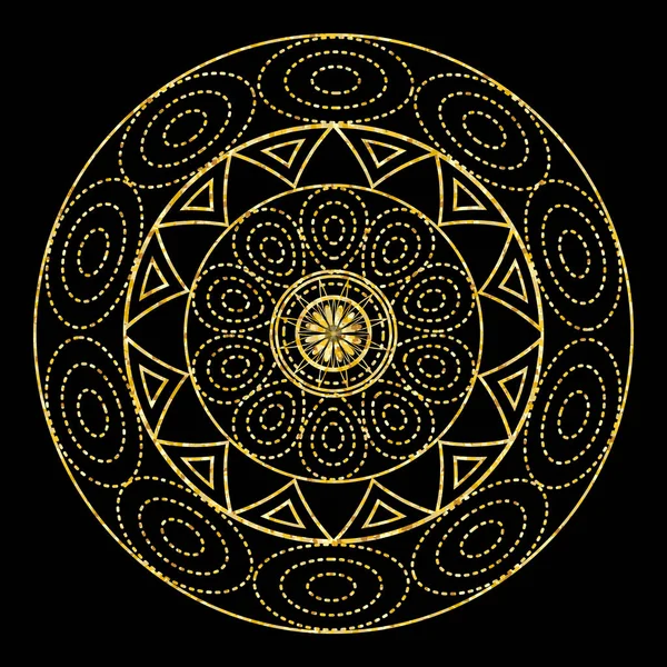 Zlatá mandala pro omalovánky. Dekorativní černý kruhový ornament. Neobvyklý tvar květin. Orientální a protistresová terapie. Návrhový prvek vektorových log jógy. — Stock fotografie