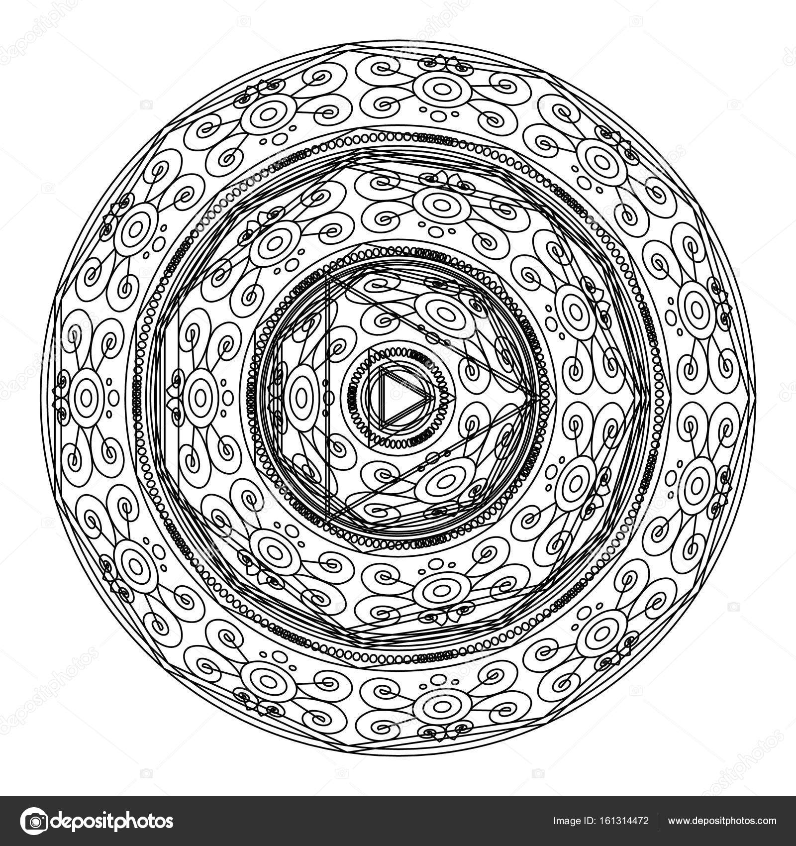 Mandala per libro da colorare Ornamento decorativo contorno rotondo bianco e nero Forma di