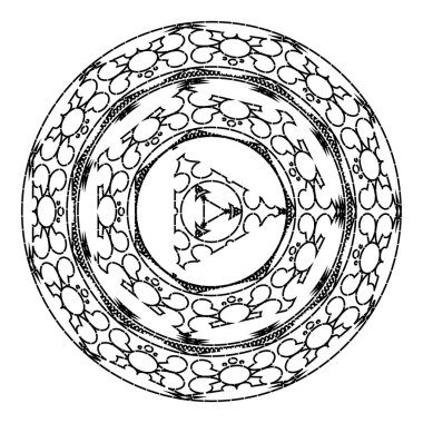 Boyama kitabı için mandalalar. Dekoratif siyah beyaz yuvarlak anahat süsleme. Olağandışı çiçek şekli. Oryantal ve anti-stres terapisi desenleri
