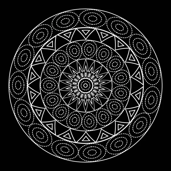 曼荼罗为着色书。黑色和白色圆轮廓装饰点缀。不寻常的花朵的形状。东方和抗应激的治疗模式 — 图库照片