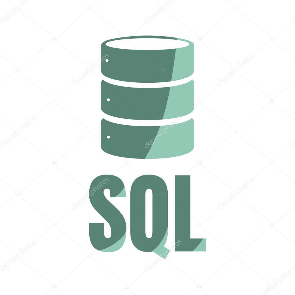 SQL Database Icon Logo Design UI or UX App. Dark green inscription with shadow
