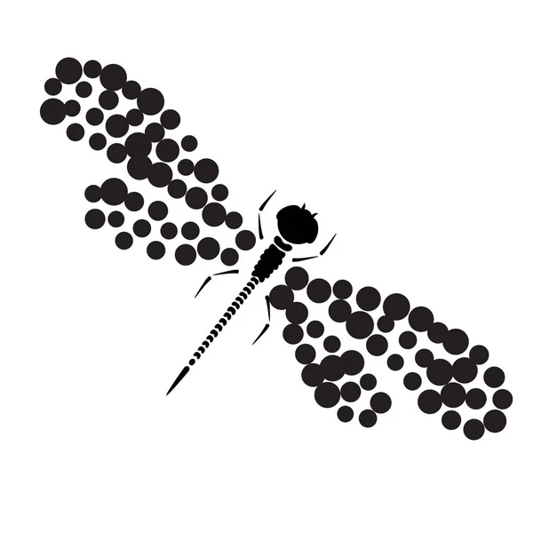 Sílhueta de mosca-dragão vetorial. Desenhos animados ilustração gráfica de damselfly isolado com asas pretas e brancas. Esboço inseto libélula —  Vetores de Stock