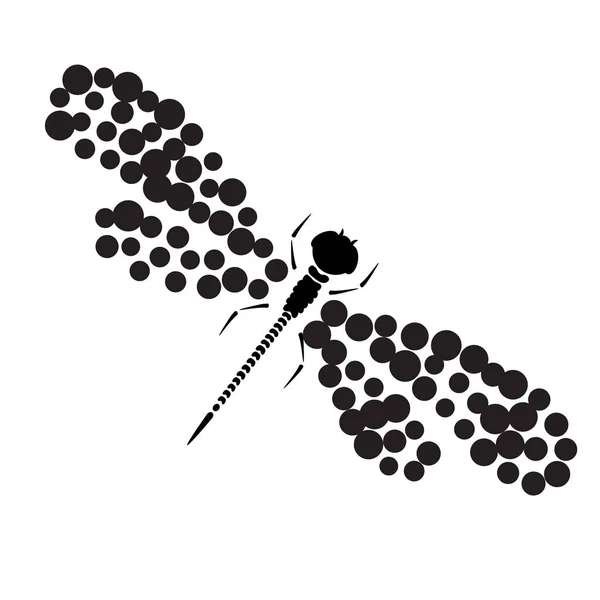 Vector trollslända siluett. Cartoon grafisk illustration av isolerade med svarta och vita vingar. Skiss insekt dragonfly — Stock vektor