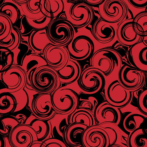 Черно-красный крутящийся бесшовный узор. Абстрактная текстура с завитками, кудрями — стоковый вектор
