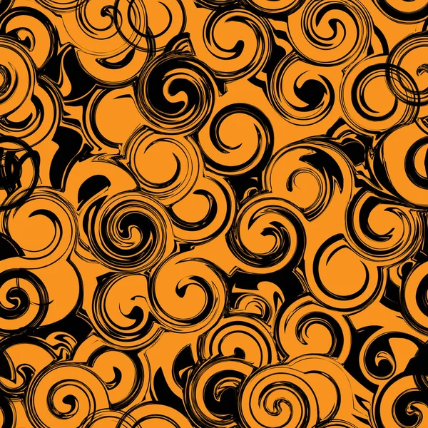 Black and orange twirl seamless pattern. Abstract texture with twirls, curls — Stock Vector