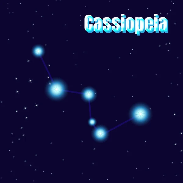 Cassiopeia şarkı. Yıldız takımyıldızı vektör öğesi. Takımyıldızı sembolü. İllüstrasyon koyu mavi zemin üzerine. — Stok Vektör