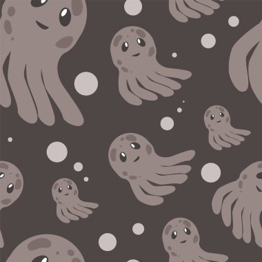 Şirin mutlu denizanası karakter seamless modeli deniz hayvan illüstrasyon karikatür. Doğa hayvan su medusa, akvaryum tropikal deniz.