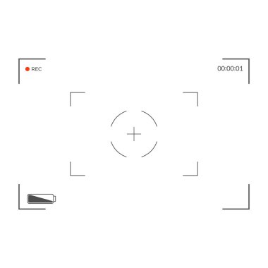 Beyaz ve siyah vizör kamera kaydı. Modern kamera odaklama ekranı. Vektör çizim