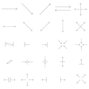 İnce çizgi stilinde ok vektör Icon set.