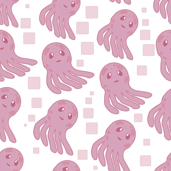 Şirin mutlu denizanası karakter seamless modeli deniz hayvan illüstrasyon karikatür. Doğa hayvan su medusa, akvaryum tropikal deniz.