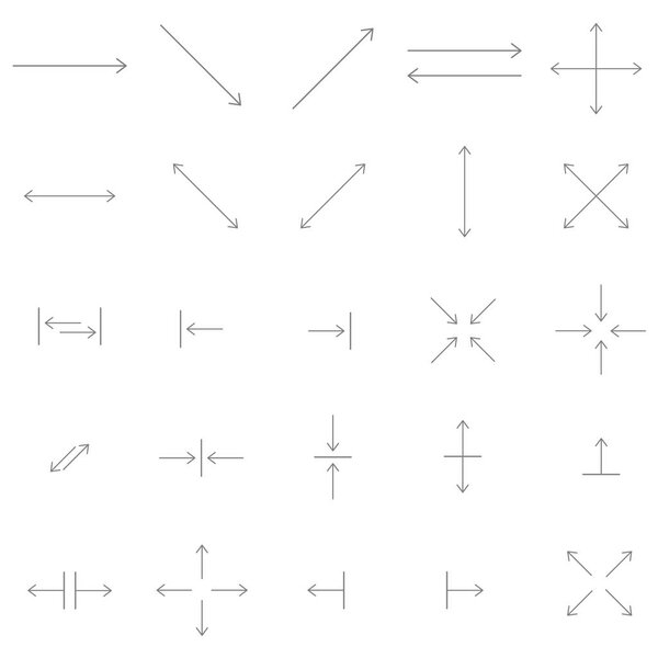 Arrow vector icon set in thin line style.