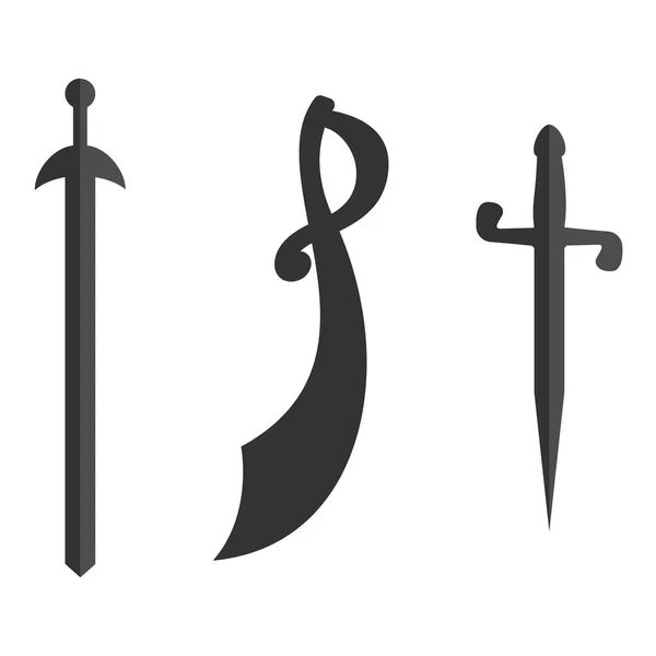 Conjunto de siluetas históricas de sable de espadas. Ilustración con armas de corte vectorial. Espada de caballería, sable sobre fondo blanco . — Archivo Imágenes Vectoriales