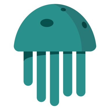 Şirin mutlu denizanası karakter deniz hayvan vektör çizim karikatür. Doğa hayvan su medusa, akvaryum tropikal deniz.