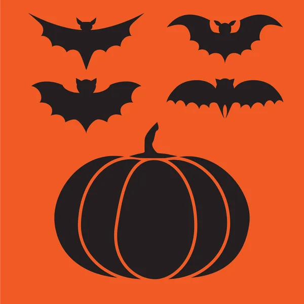 Grappige halloween vampier vector mysterie silhouetten. Monsters van de donkere spookachtige vleermuizen geïsoleerd van oranje achtergrond. — Stockvector