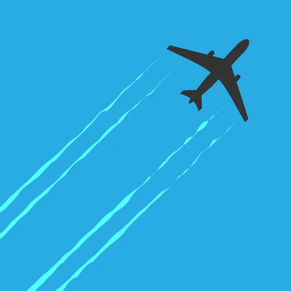 Schwarz-weißes Flugzeug-Symbol auf blauem Hintergrund. Flugzeug in dunkler Farbe. einfaches Illustrationssymbol — Stockvektor