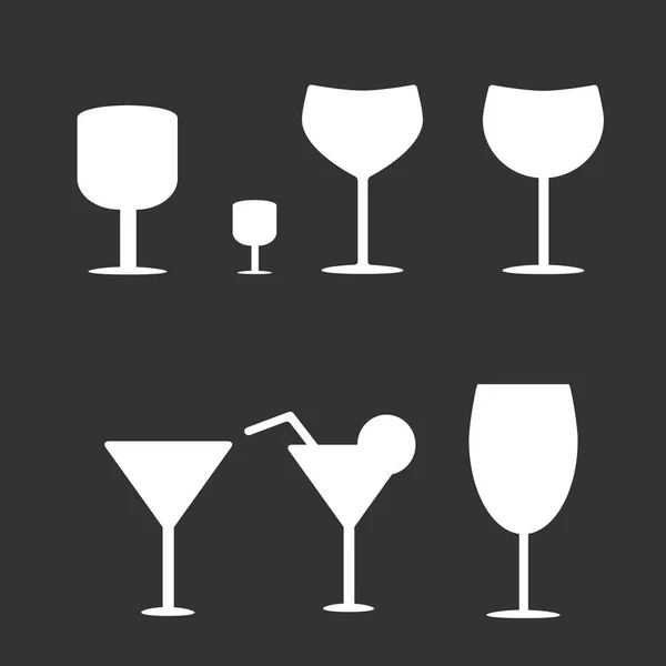 Set van verschillende wijn-glas silhouetten van bekers geïsoleerd op donkere achtergrond. — Stockvector