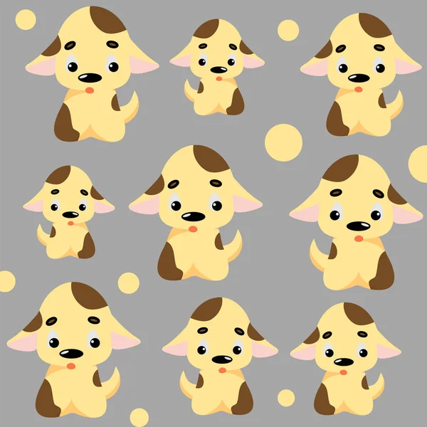 Симпатичный рисунок собаки с щенками и кружками. Детский бесшовный векторный фон для ткани, текстиля, отделки — стоковый вектор