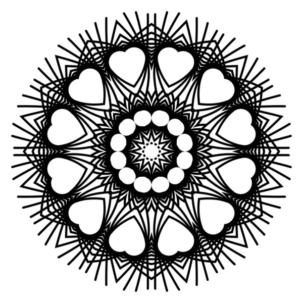 Mandalas para colorear libro. Adorno decorativo de contorno redondo blanco y negro. Forma de flor inusual. Vector oriental y patrones de terapia anti-estrés — Vector de stock