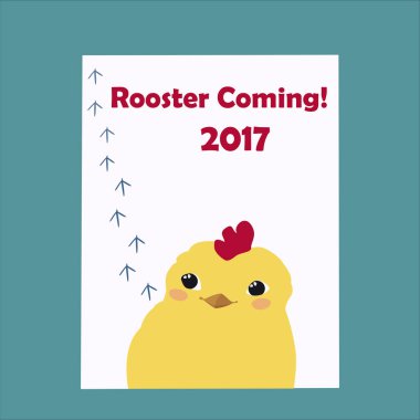 Sevimli küçük horoz sembolü yeni yıl 2017 Çince. Ayak izi takip tavuk tavuk horoz vektör