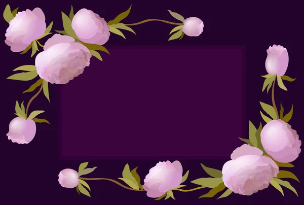 Illustration vectorielle bordure florale avec pivoine pour invitations et cartes d'anniversaire — Image vectorielle