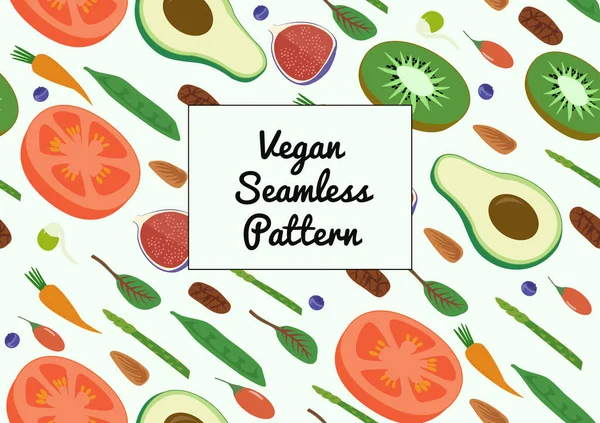 Superfood Vegan Eco Légumes crus biologiques et fruits Modèle diagonal sans couture. Lay plat vecteur végétarien bio marché frais — Image vectorielle