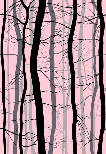 Ágak erdőben varrat nélküli mintát. Tavasszal, télen a csupasz fák vektoros illusztráció reggel köd. — Stock Vector