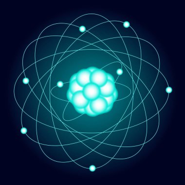 Karanlık bir arka plan üzerinde bir oksijen atomu ışıklı modeli. Vektör