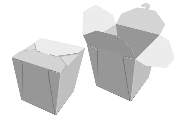 Weiße Papiercontainer mit chinesischem Essen. Lieferung von Aufbewahrungsboxen. Vektor — Stockvektor