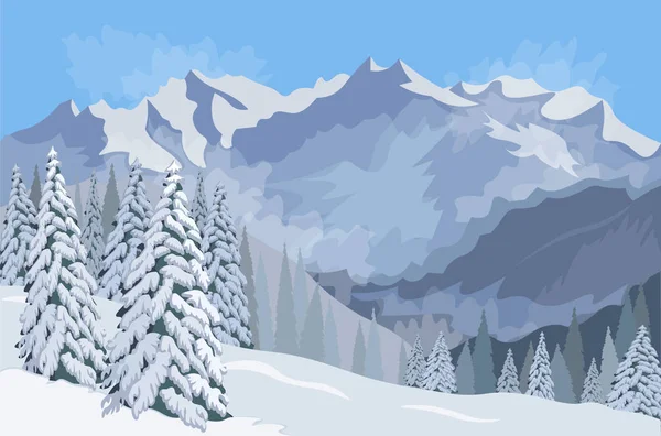 Winter mountain landscape.coffee mok op de vensterbank. Vector — Stockvector