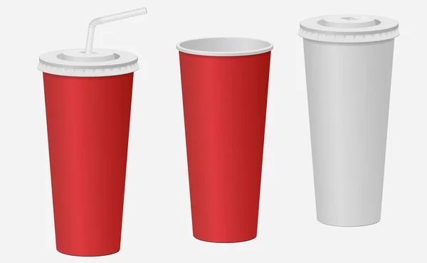 Červené a bílé pohárek s víčkem. Sycené nápoje. Vektor — Stockový vektor