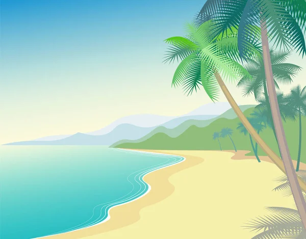 Kust zandstrand palmbomen. Vector — Stockvector