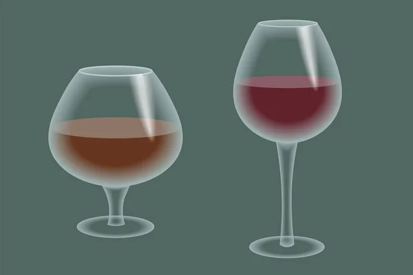 红葡萄酒白兰地杯。矢量 — 图库矢量图片