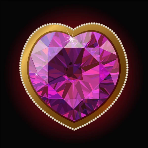 Corazón de diamante rosa en un marco de oro — Archivo Imágenes Vectoriales