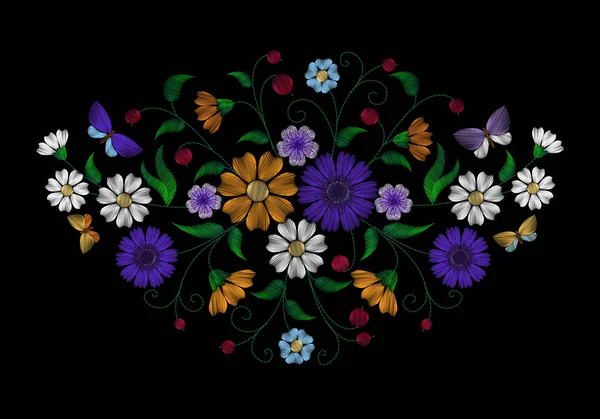 Bordado flor collar ornamento campo rústico vintage retro — Vector de stock
