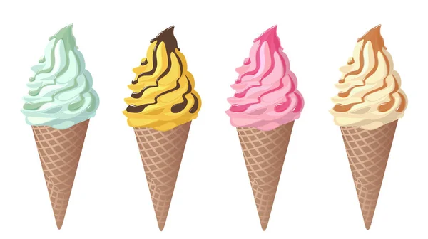 组的华夫蛋筒冰淇淋 — 图库矢量图片