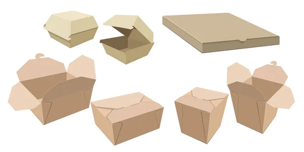 Set of different cardboard packaging for fast food. — Stock Vector