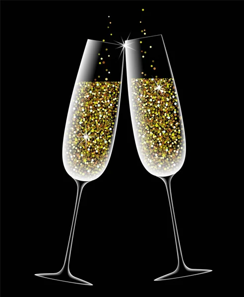 Два бокала вина с игристым шампанским золотое свечение День Святого Валентина — стоковый вектор